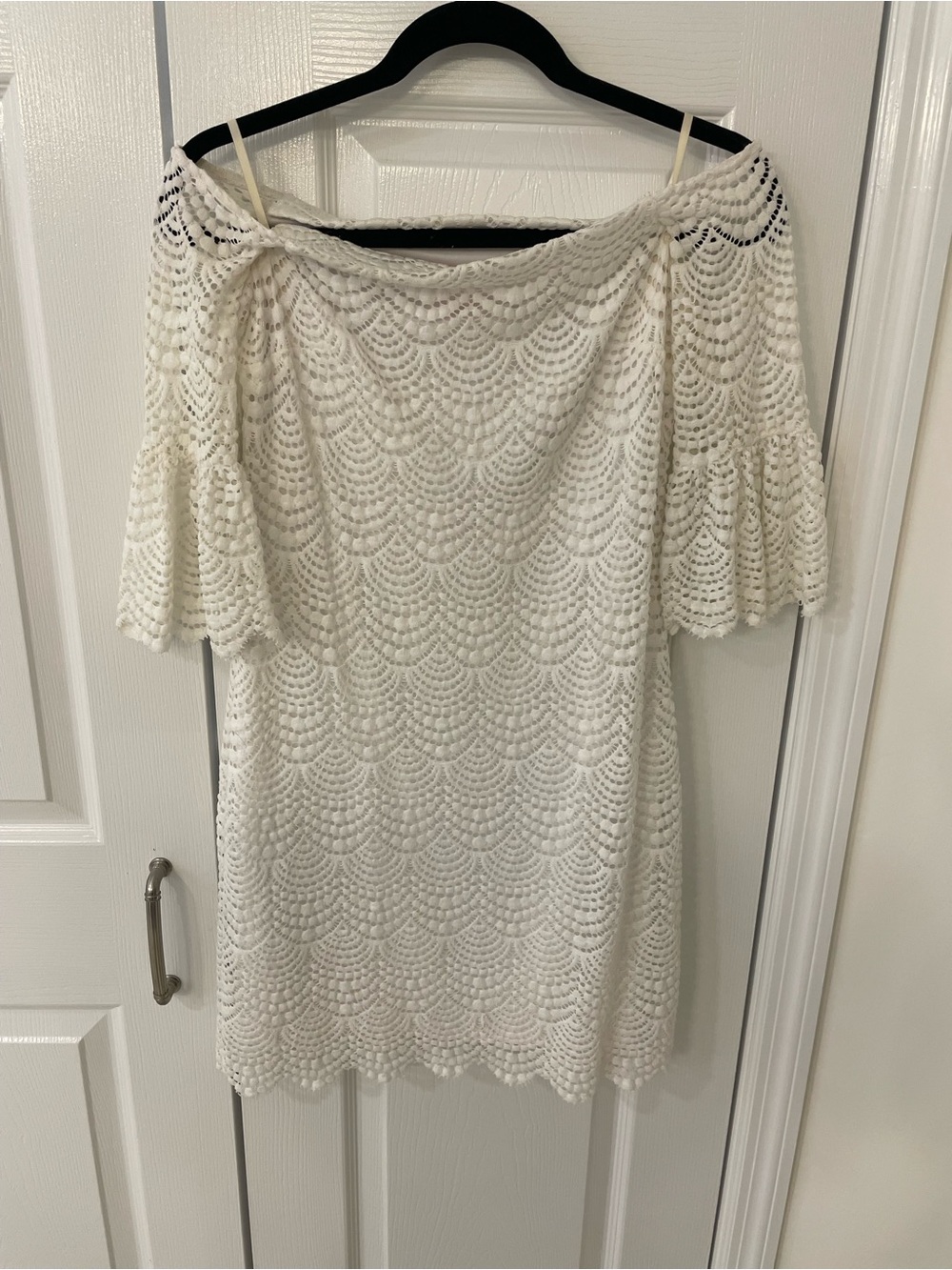 Lexa Scalloped Shell Off-Shoulder Dress White